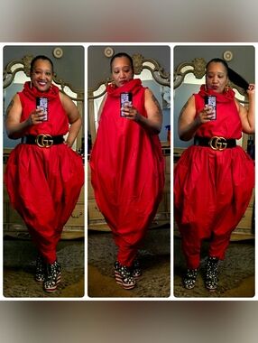 Bold Red Draped Harem Jumpsuit